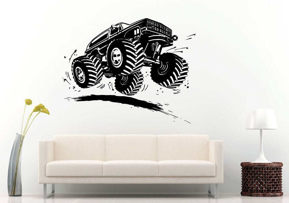 Monster Truck Jumping Wall Decal Vinyl Sticker Mural Room Decor L829