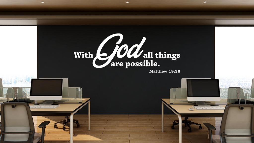 With God All Things Are Possible Wall Decal, Bible Verse Wall Art, Religious Wall Sign, Faith Quote Decor, Christian Wall Sticker 828LU