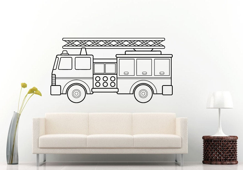 Fire Department Rescue Firetruck Truck Kids Baby Nursery Children Wall Decal Vinyl Sticker Mural Room Decor L820