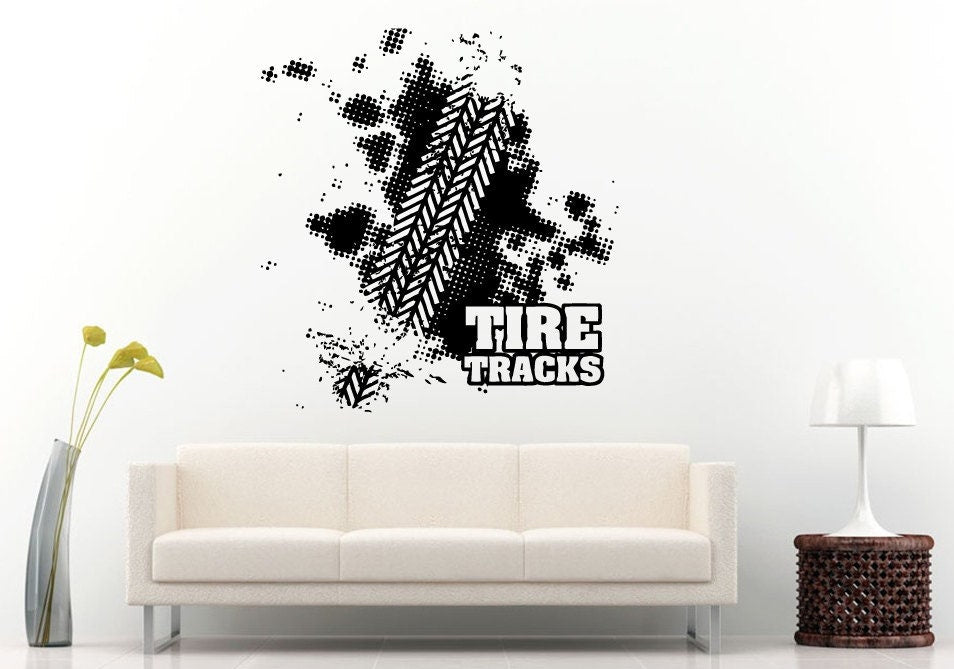 Off Road Sport Utility Vehicle Mountains Rocks Dirt 4 X 4 Tire Tracks Skid Marks Wall Decal Vinyl Sticker Mural Room Decor L835