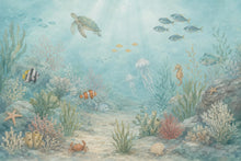 Load image into Gallery viewer, Underwater Nursery Wallpaper Peel and Stick, Ocean Wall Mural, Sea Life Kids Room Decor, Coastal Baby Wallpaper 852LU