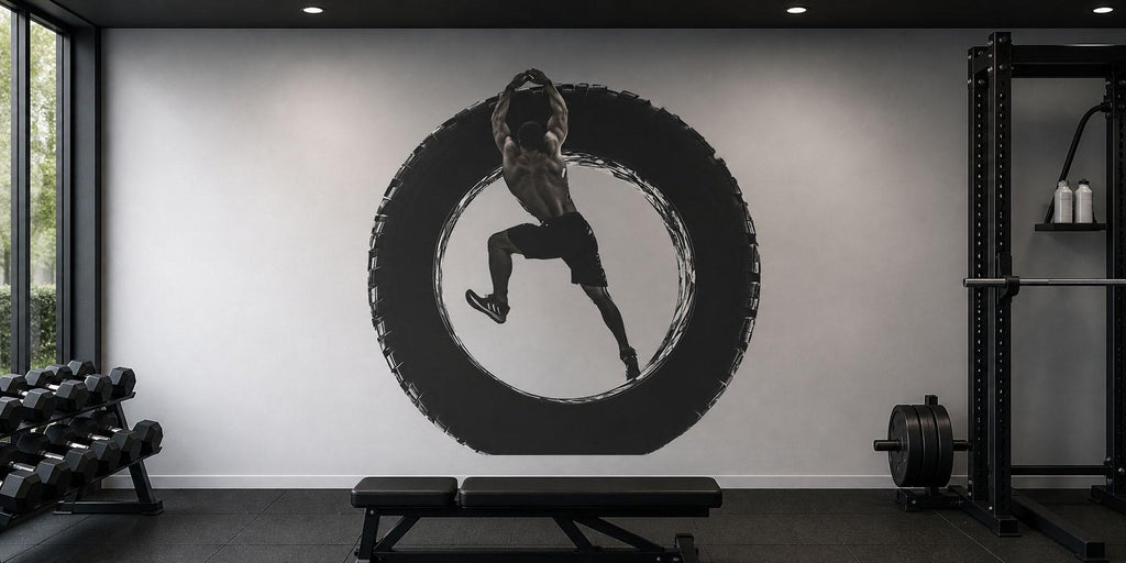 Tire Flip Wall Decal CrossFit Wall Art Fitness Mural Athlete Vinyl Sticker Gym Wall Decor Functional Training Home Gym Decor