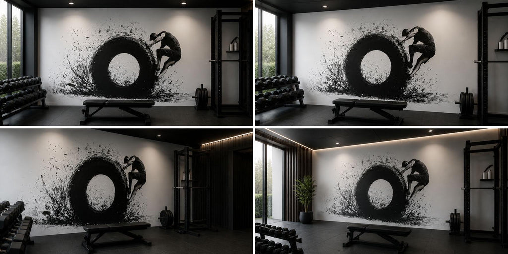 Tire Flip Wall Decal CrossFit Wall Art Fitness Mural Athlete Vinyl Sticker Gym Wall Decor Functional Training Garage Gym Decor