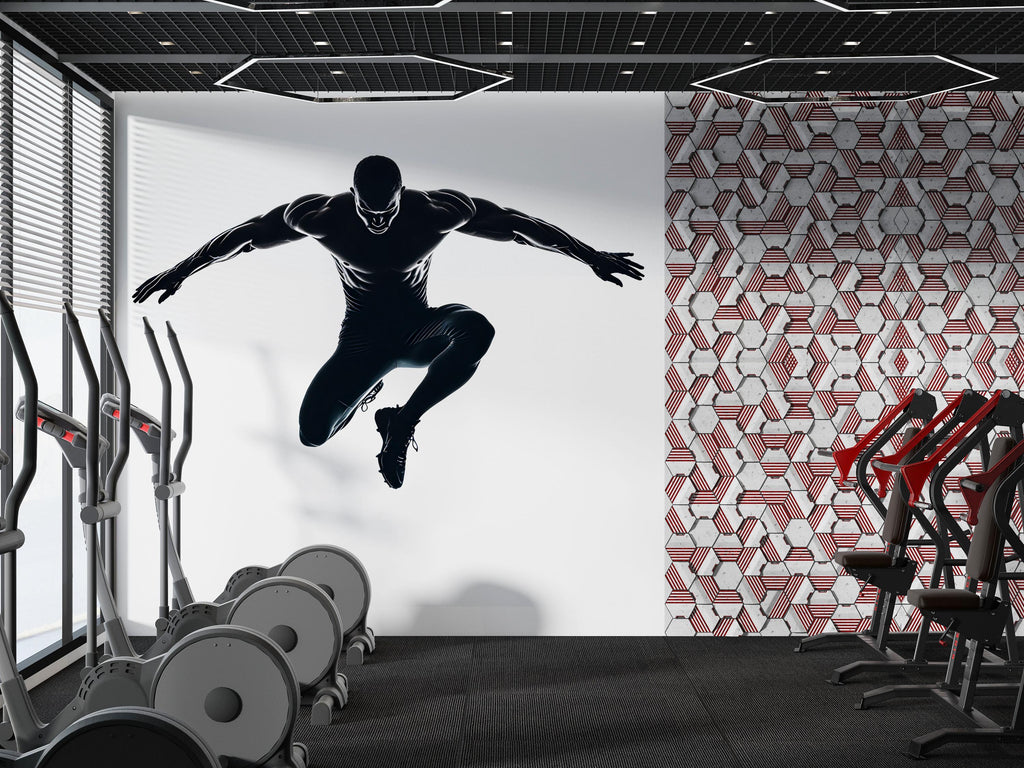 Athlete Jump Wall Decal Gym Wall Art Fitness Mural Vinyl Sticker Modern Home Gym Decor Workout Motivation Luxury Gym Wall Design