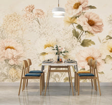 Load image into Gallery viewer, Blush Floral Wallpaper Peel and Stick, Vintage Peony Wall Mural, Neutral Botanical Wallpaper, Romantic Bedroom Decor, Flower Wall Art 832LU