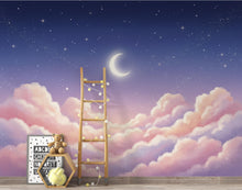 Load image into Gallery viewer, Pastel Clouds Night Sky Wallpaper – Celestial Nursery Moon Stars Mural 416DE