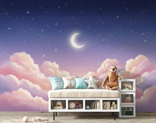 Load image into Gallery viewer, Pastel Clouds Night Sky Wallpaper – Celestial Nursery Moon Stars Mural 416DE