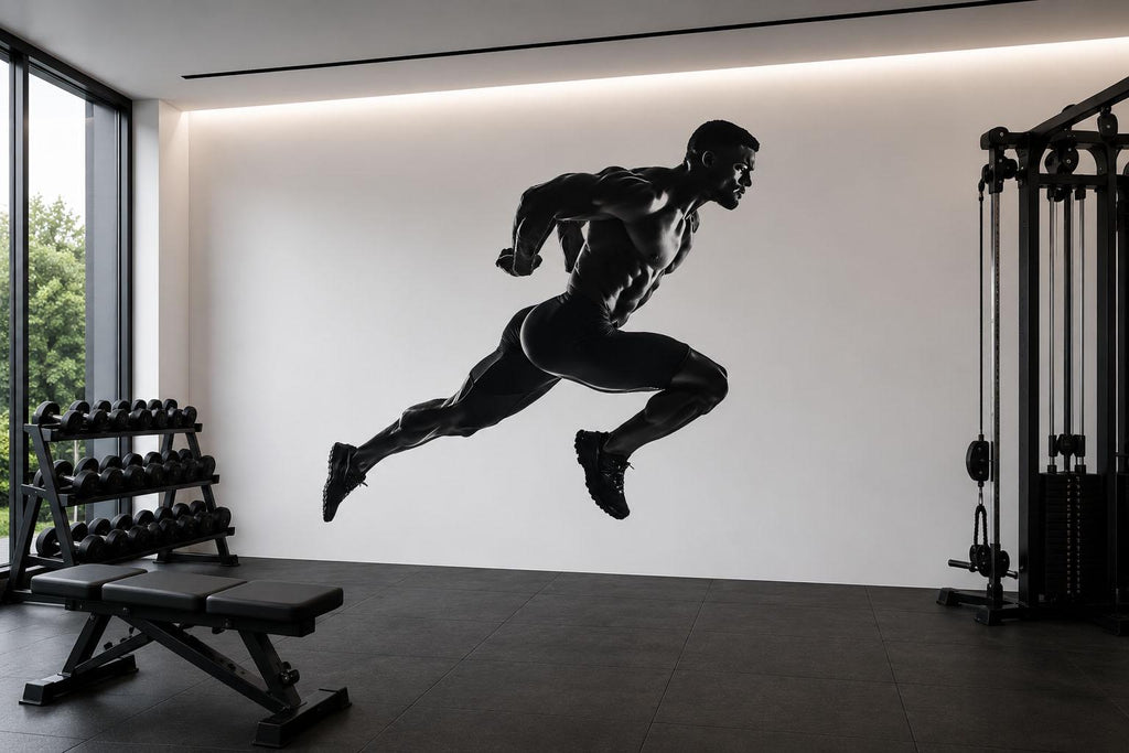 Running Athlete Wall Decal Modern Gym Wall Art Fitness Vinyl Sticker Home Gym Decor Sports Wall Mural Workout Room Design