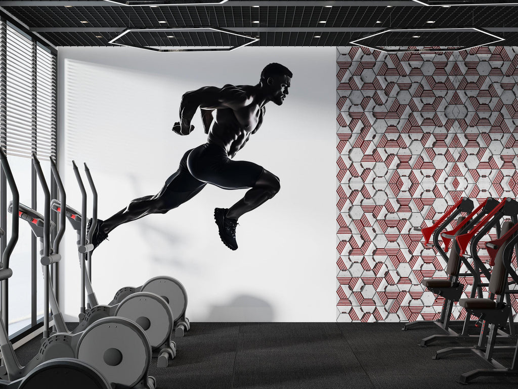 Running Athlete Wall Decal Modern Gym Wall Art Fitness Vinyl Sticker Home Gym Decor Sports Wall Mural Workout Room Design