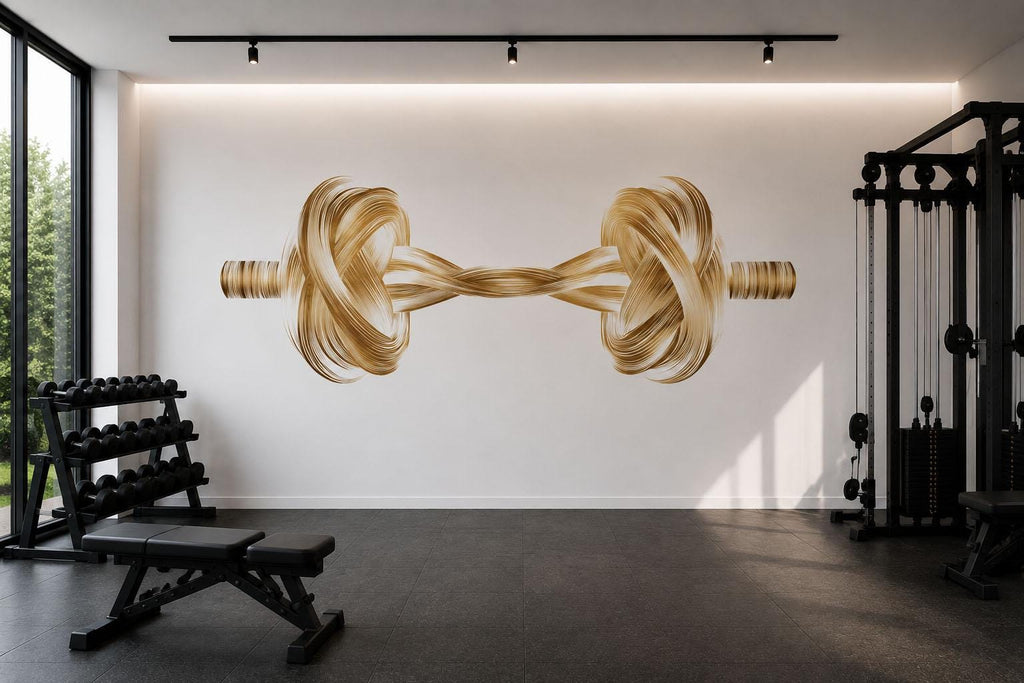Luxury Gold Barbell Wall Decal Modern Gym Wall Art Fitness Vinyl Sticker Home Gym Decor Workout Room Mural Athletic Wall Design