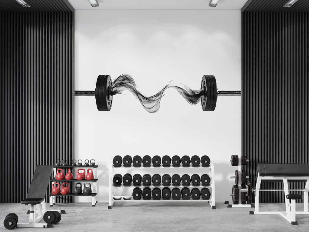Modern Barbell Wall Decal Abstract Fitness Wall Art Home Gym Vinyl Sticker Workout Room Decor Luxury Gym Mural Athletic Wall Design