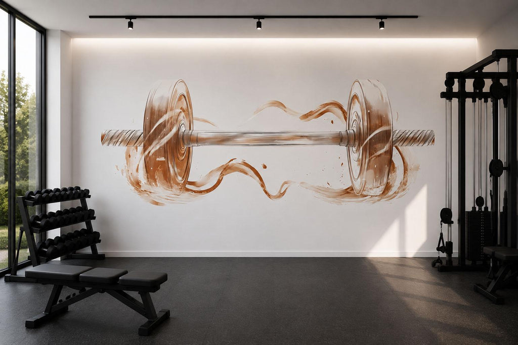 Luxury Gold Barbell Wall Decal Modern Fitness Wall Art Home Gym Vinyl Sticker Workout Room Decor Athletic Gym Mural Sports Wall Design