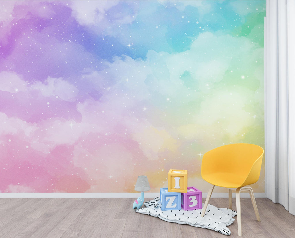 Pastel Dreamscape Galaxy Clouds Wallpaper, Cloud wall mural, Peel and stick 428DE