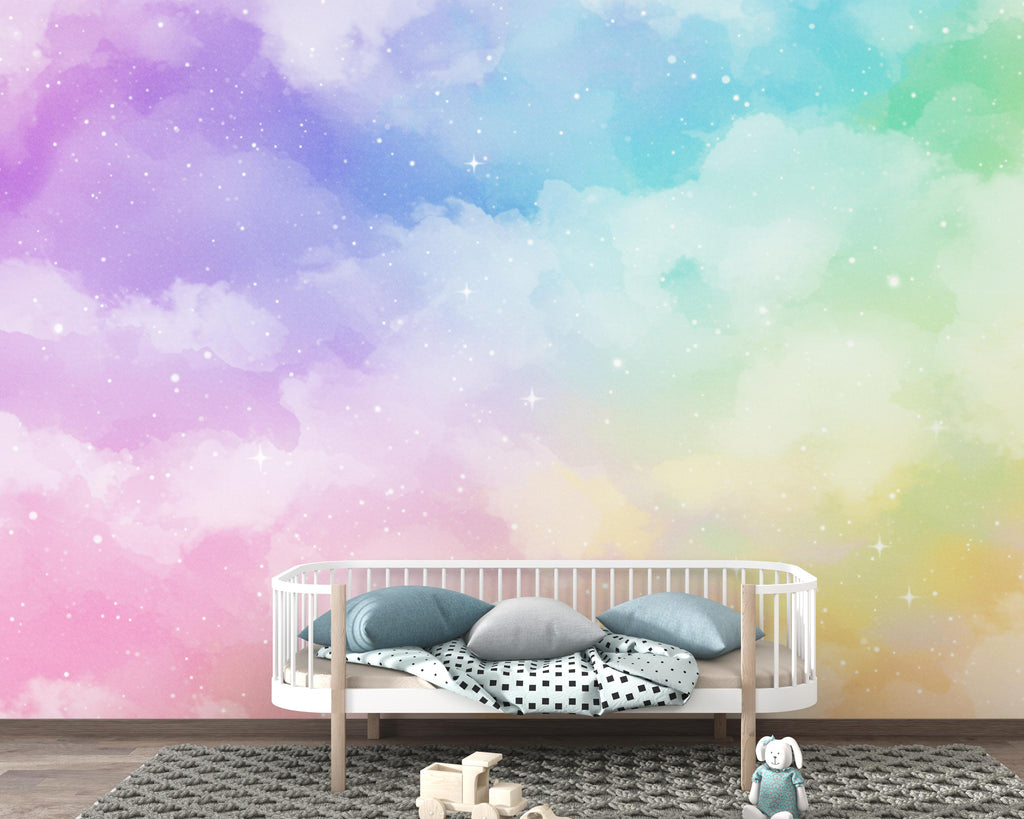 Pastel Dreamscape Galaxy Clouds Wallpaper, Cloud wall mural, Peel and stick 428DE