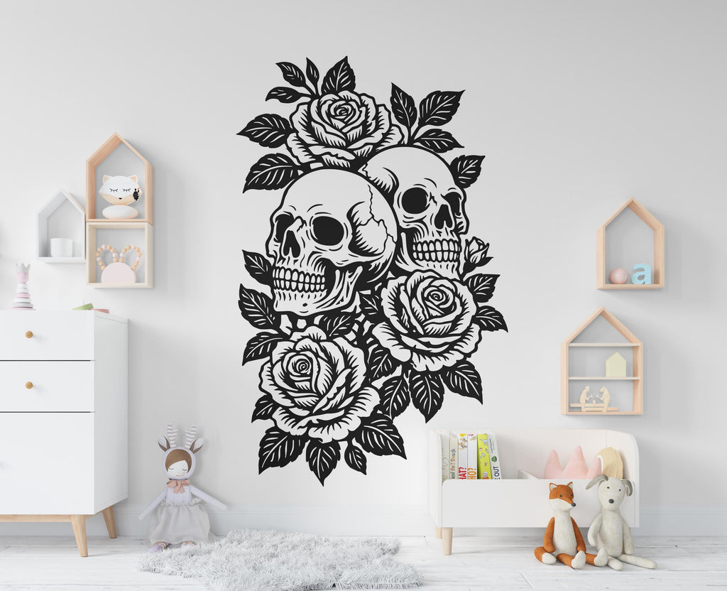 Skull and Roses Wall Decal Floral Wall Art Skull Wall Decor Rose stickers 1119RS