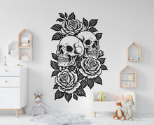Load image into Gallery viewer, Skull and Roses Wall Decal Floral Wall Art Skull Wall Decor Rose stickers 1119RS