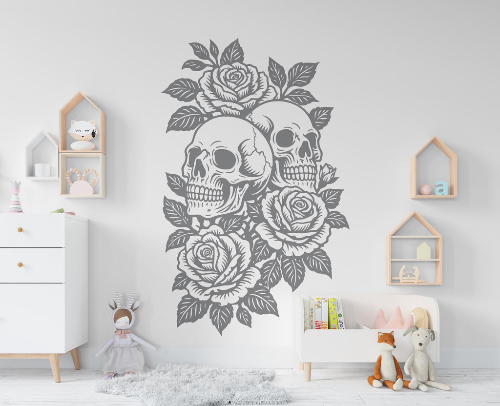 Skull and Roses Wall Decal Floral Wall Art Skull Wall Decor Rose stickers 1119RS