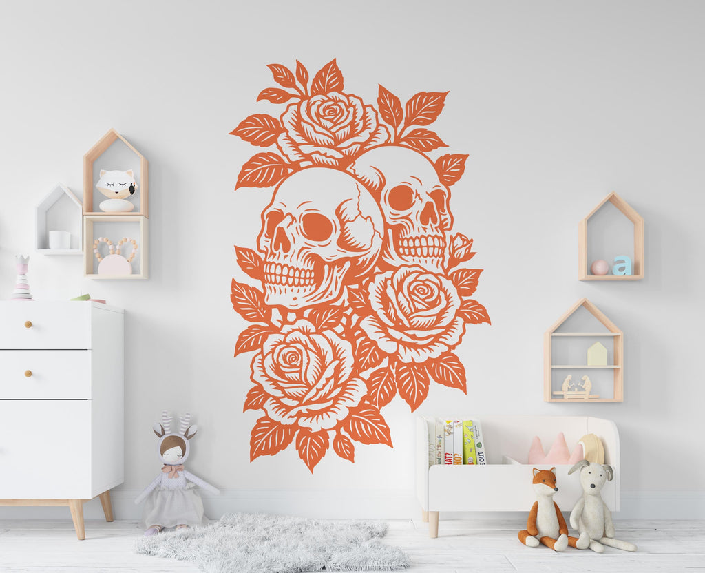 Skull and Roses Wall Decal Floral Wall Art Skull Wall Decor Rose stickers 1119RS