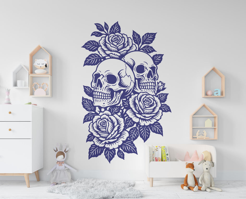 Skull and Roses Wall Decal Floral Wall Art Skull Wall Decor Rose stickers 1119RS