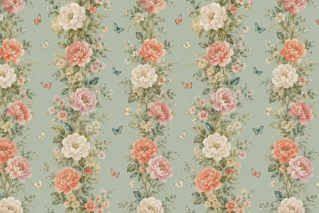 Vintage Floral Wallpaper, Botanical Wall Mural, Cottagecore Flower Wallpaper, Peony Garden Bedroom Decor, Peel and Stick 857LU