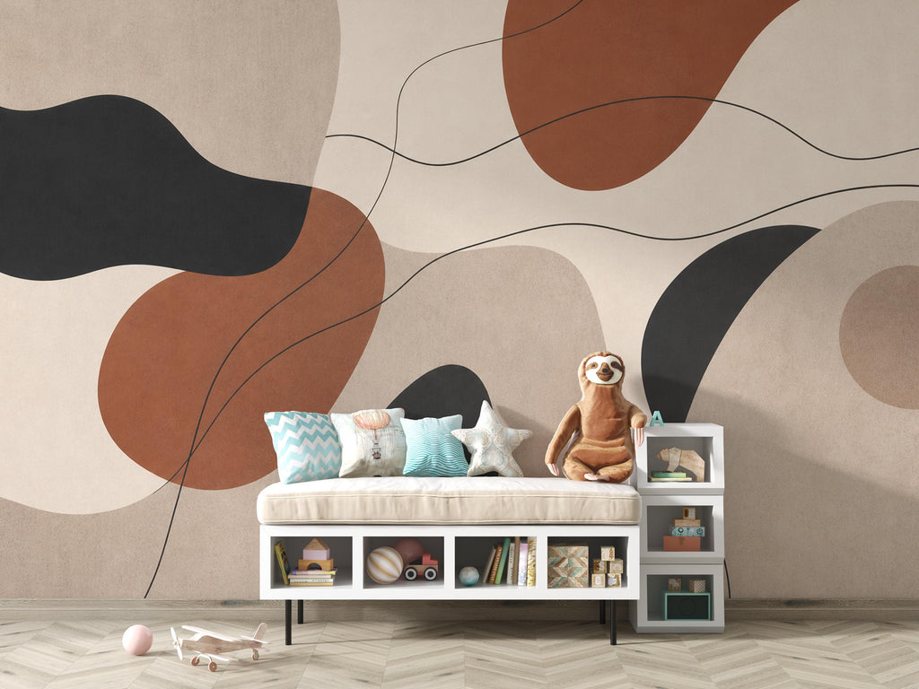 Abstract Neutral Wallpaper Peel and Stick, Modern Boho Wall Mural, Minimalist Geometric Wallpaper, Terracotta Beige Wall Decor 833LU