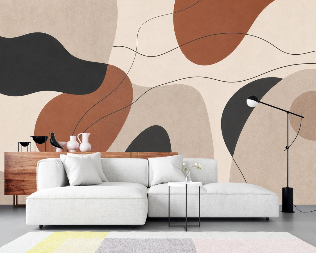 Abstract Neutral Wallpaper Peel and Stick, Modern Boho Wall Mural, Minimalist Geometric Wallpaper, Terracotta Beige Wall Decor 833LU
