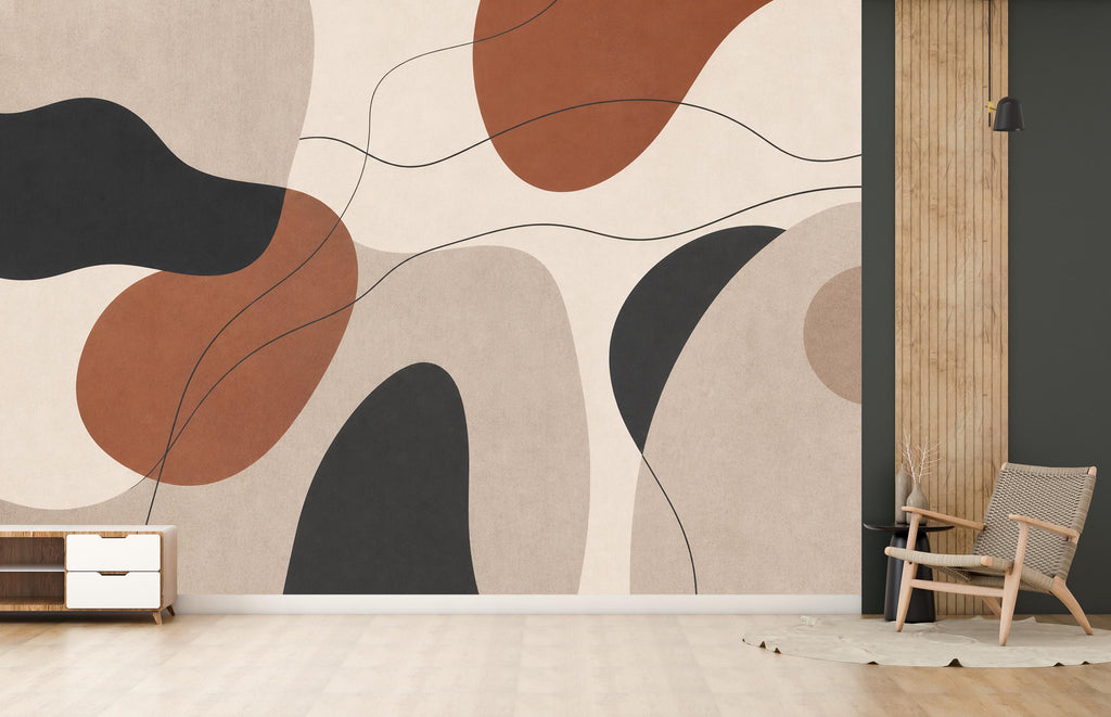 Abstract Neutral Wallpaper Peel and Stick, Modern Boho Wall Mural, Minimalist Geometric Wallpaper, Terracotta Beige Wall Decor 833LU