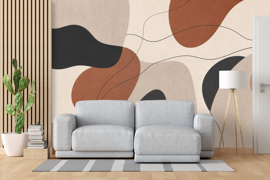 Abstract Neutral Wallpaper Peel and Stick, Modern Boho Wall Mural, Minimalist Geometric Wallpaper, Terracotta Beige Wall Decor 833LU
