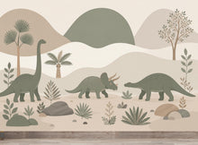 Load image into Gallery viewer, Dinosaur Wallpaper Peel and Stick, Neutral Dino Wall Mural, Kids Room Wallpaper, Jurassic Nursery Decor, Beige Green Dinosaur Wallpaper 834L