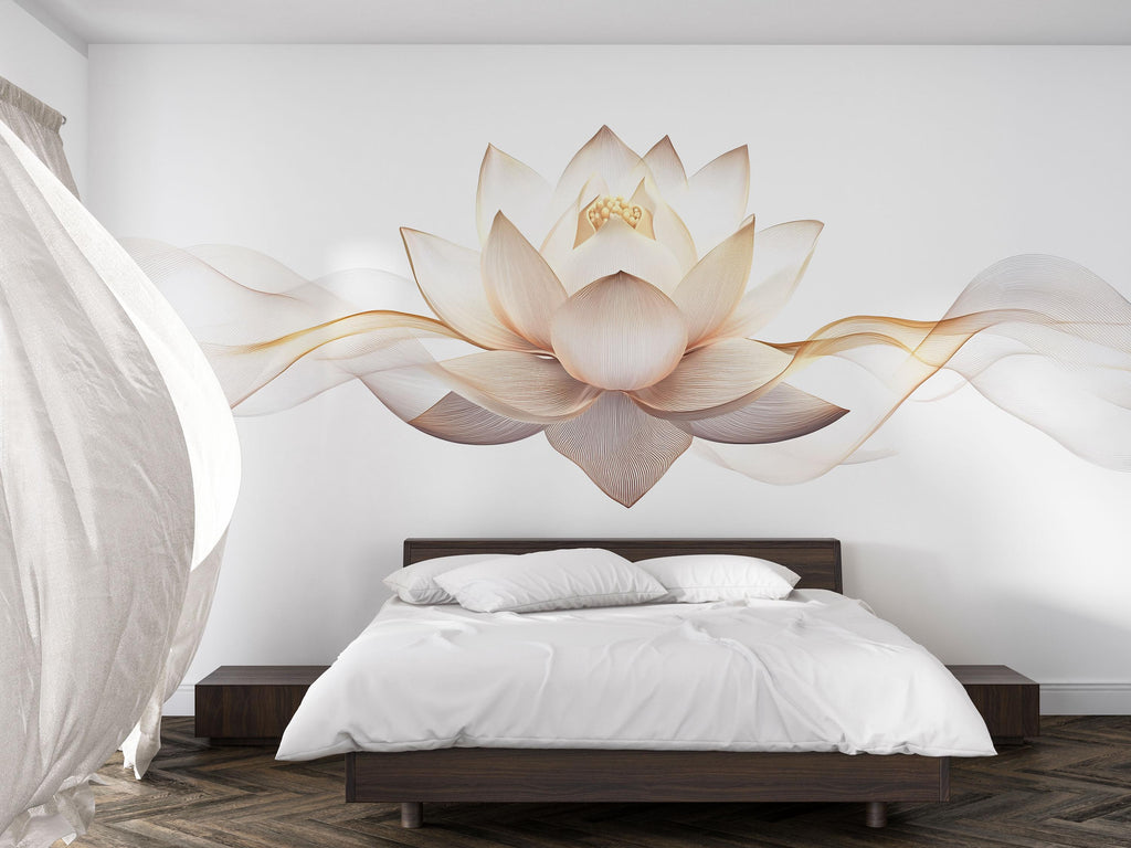 Lotus Flower Wall Decal Yoga Studio Wall Art Zen Vinyl Sticker Meditation Room Decor Spiritual Wellness Wall Mural Minimalist Spa Decor