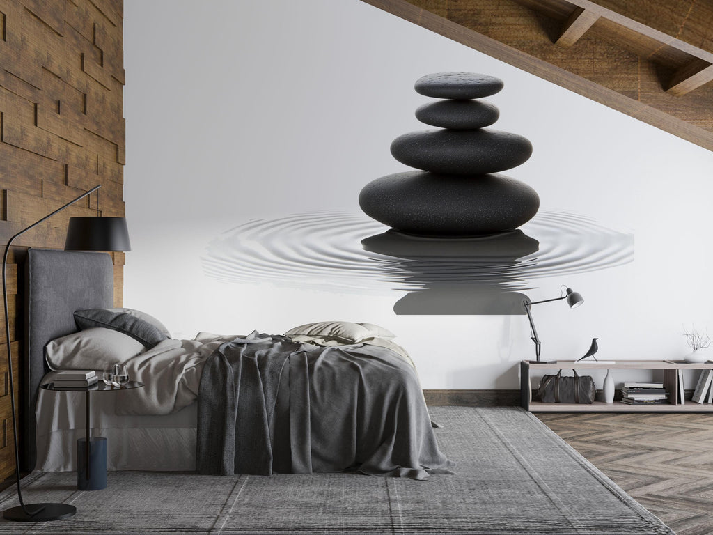 Zen Stone Wall Decal Spa Wall Art Meditation Vinyl Sticker Wellness Wall Decor Minimalist Pebble Mural Relaxation Room Decor