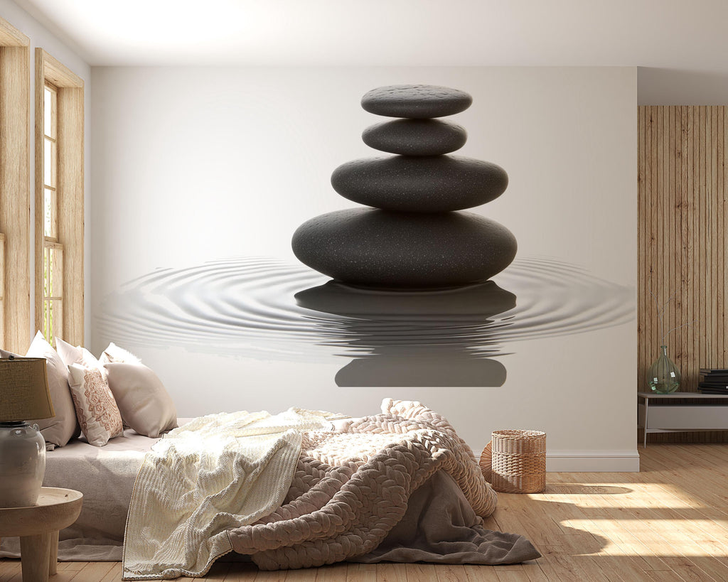 Zen Stone Wall Decal Spa Wall Art Meditation Vinyl Sticker Wellness Wall Decor Minimalist Pebble Mural Relaxation Room Decor