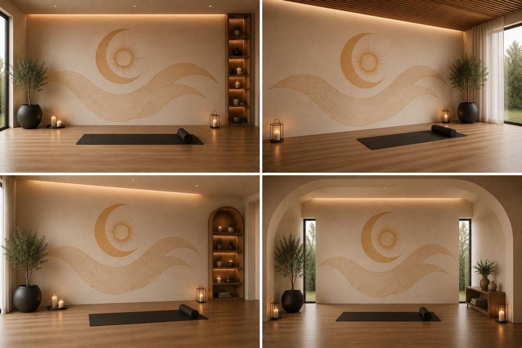 Boho Sun Moon Wall Decal Yoga Studio Wall Art Minimalist Celestial Vinyl Sticker Zen Wellness Decor Modern Meditation Mural