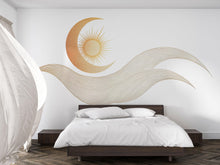 Load image into Gallery viewer, Boho Sun Moon Wall Decal Yoga Studio Wall Art Minimalist Celestial Vinyl Sticker Zen Wellness Decor Modern Meditation Mural