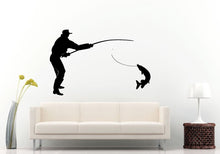 Load image into Gallery viewer, Fishing Fisherman Pike Catching A Fish With A Fishing Poll Wall Decal Vinyl Sticker Mural Room Decor L843