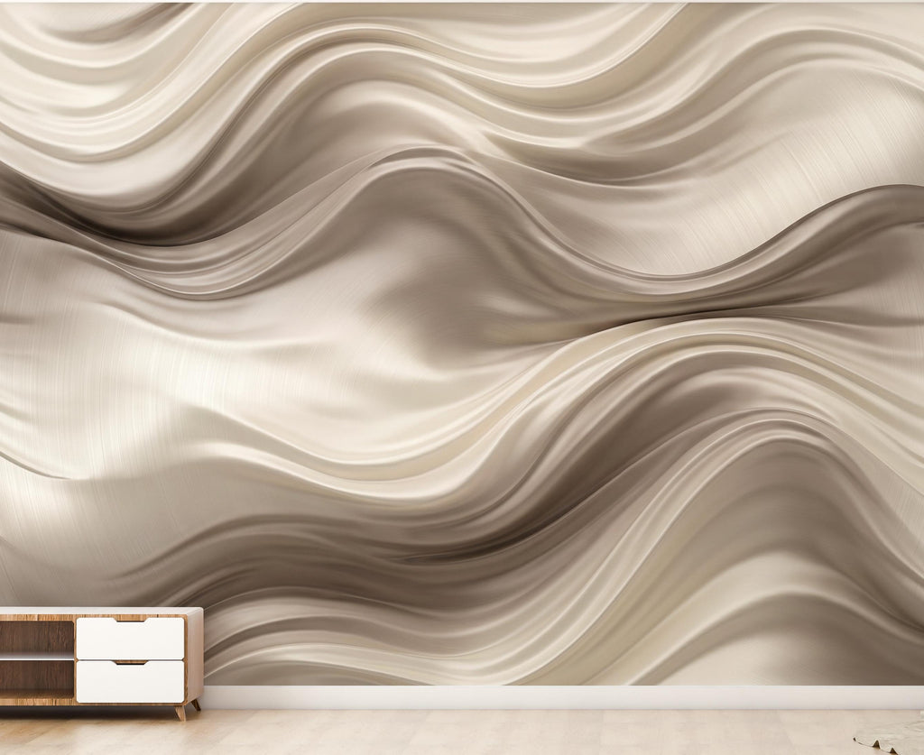 3D Wave Wallpaper - Abstract Flowing Fabric - Luxury Sculptural Texture - Modern Minimalist Neutral Mural 1141RS