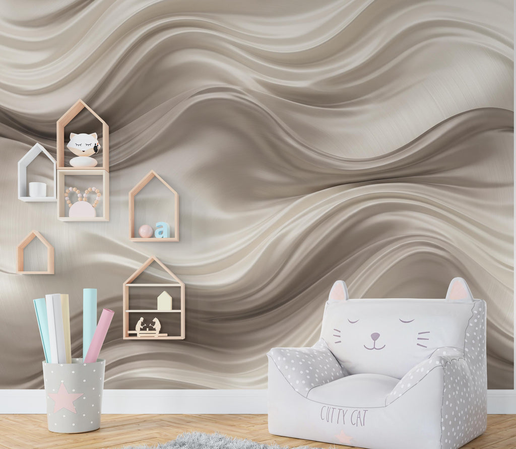 3D Wave Wallpaper - Abstract Flowing Fabric - Luxury Sculptural Texture - Modern Minimalist Neutral Mural 1141RS