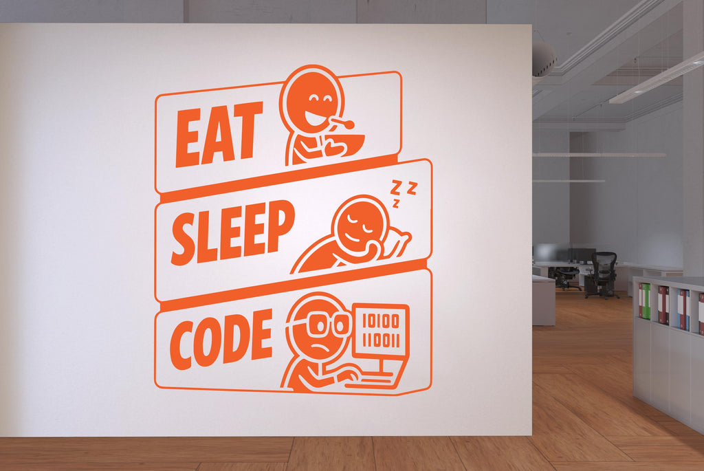 Eat, Sleep, Code Wall decals Vinyl Coding Wall Decor, Technology Office Decor 1125RS