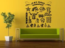 Load image into Gallery viewer, Wild West Cowboys Wanted Saloon Kids Boys Children Room Set Wall Decal Vinyl Sticker Mural Room Decor L852