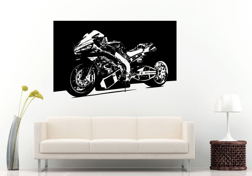 Motorcycle Sport Custom Crotch Rocket Racing Motorbike Bike Wall Decal Vinyl Sticker Mural Room Decor L856