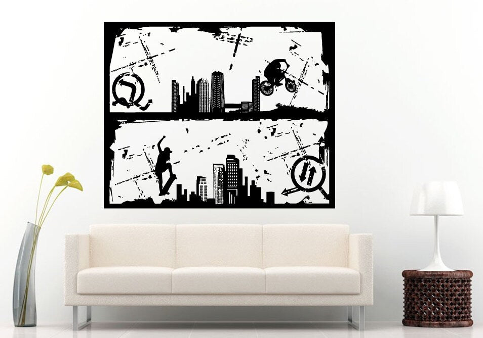 Bmx Bike Bicycle Extreme Sport Games Stunt Trick Wheelie Skateboarder Skateboard Urban City Wall Decal Vinyl Sticker Mural Room Decor L867