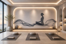 Load image into Gallery viewer, Meditation Wall Mural, Yoga Studio Wallpaper, Zen Spa Wall Art, Neutral Wellness Decor, Sitting Woman Silhouette Mural, 654mv