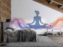 Load image into Gallery viewer, Meditation Wall Mural, Yoga Studio Wallpaper, Zen Spa Wall Art, Woman Silhouette Mural, Boho Wellness Room Decor, 655mv