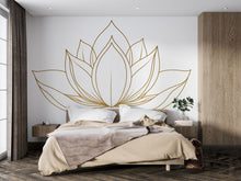 Load image into Gallery viewer, Gold Lotus Wall Mural, Yoga Studio Wallpaper, Zen Line Art Decor, Meditation Room Wall Art, Minimal Spa Mural, 661mv