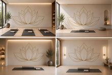 Load image into Gallery viewer, Gold Lotus Wall Mural, Yoga Studio Wallpaper, Zen Line Art Decor, Meditation Room Wall Art, Minimal Spa Mural, 661mv