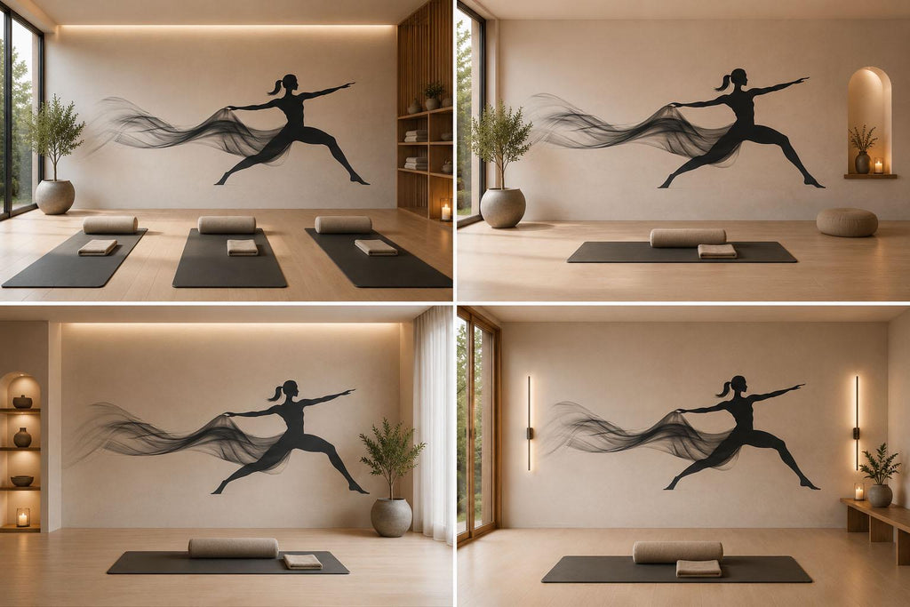 Yoga Warrior Pose Wall Mural, Zen Studio Wallpaper, Black Woman Silhouette Wall Art, Modern Spa Wellness Decor, 662mv