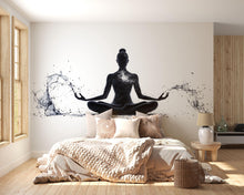 Load image into Gallery viewer, Meditation Wall Mural, Yoga Studio Wallpaper, Zen Spa Wall Art, Chakra Energy Decor, Black Ink Woman Silhouette Mural, 664mv