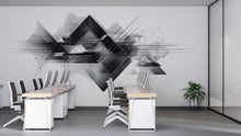 Load image into Gallery viewer, Abstract Geometric Wall Mural, Modern Office Wallpaper, Black Gray Conference Room Decor, Corporate Workspace Wall Art, 669mv