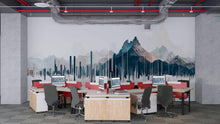Load image into Gallery viewer, Mountain City Wall Mural, Modern Office Wallpaper, Urban Skyline Wall Art, Executive Workspace Decor, Corporate Nature Mural, 674mv