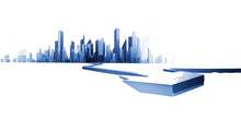 Load image into Gallery viewer, Blue City Skyline Wall Mural, Modern Office Wallpaper, Executive Workspace Decor, Corporate Urban Wall Art, Business Mural, 678mv
